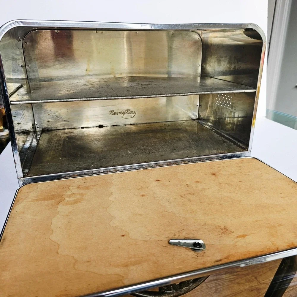 Vintage Lincoln BeautyBox Chrome Bread Box Mid Century Modern Retro Kitchen MCM